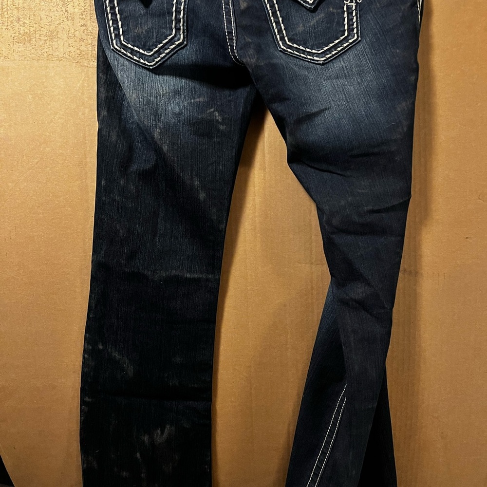 Miss Me Dark Blue Bootcut Jeans with Contrast Stitching and Subtle Fading